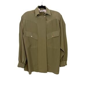 VINTAGE Regina Porter Shirt Womens 4 Green Collared Long Sleeve Concealed Button